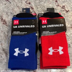 Under Armour UA Unrivaled Crew Socks - Blue and Red, set of 2, NWT, Youth L